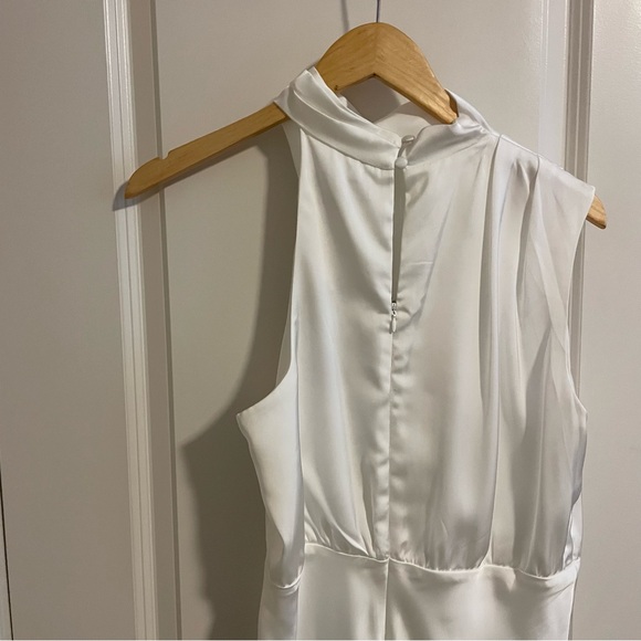 Lulus Distinctive Charm White Satin Asymmetrical Midi Dress Size Large FLAW - Picture 9 of 13